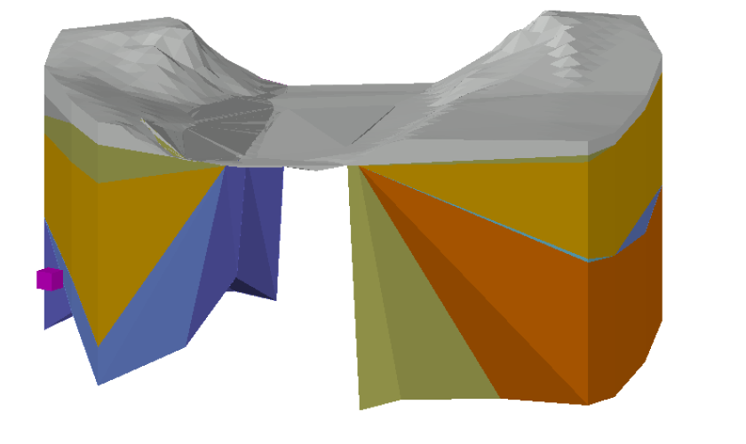 Seitliche Ansicht des in CIVIL 3D erstellten Fachmodells „Baugrund“